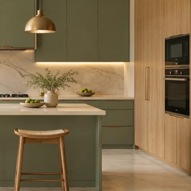 White and Walnut Island Kitchen modular kitchen design